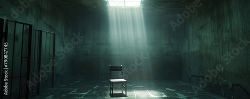 Interrogation room with small light overhead. Dark Interrogation theme photo
