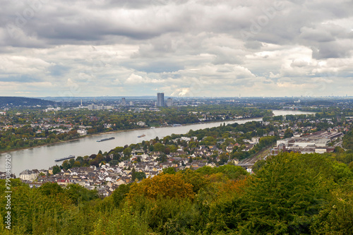 Scenic aerial view on the Rhine river on a cloudy day