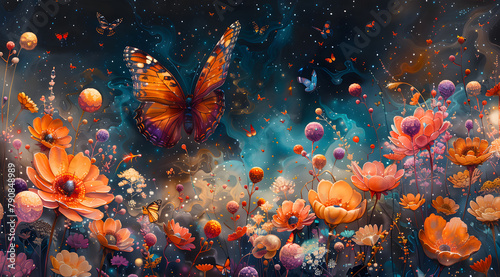 Botanical Ballet: A Watercolor Extravaganza of Floating Flora and Fluttering Wings