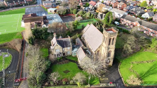 Aerial shot of the Sacred Heart Roman Catholic Church in Lancashire, England, UK photo