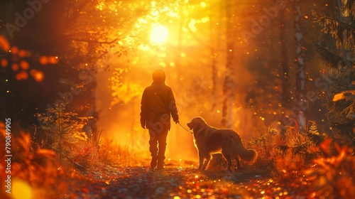 Bonds That Glow: A Heartwarming Journey Through the Forest with a Faithful Dog, generative ai