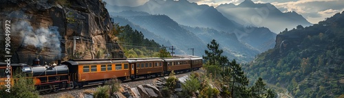 A mountain railway system that uses regenerative braking technology to power remote villages, nestled in the cliffs