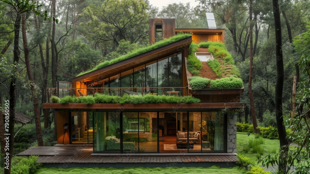 Eco-Friendly House in Forest with Natural Features

