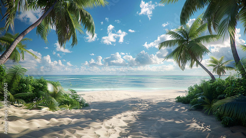 Rest at the seaside. Tropical beach  sea  palm trees  sand.