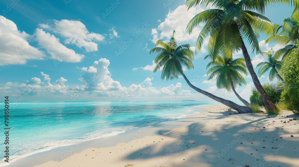 Rest at the seaside. Tropical beach, sea, palm trees, sand.