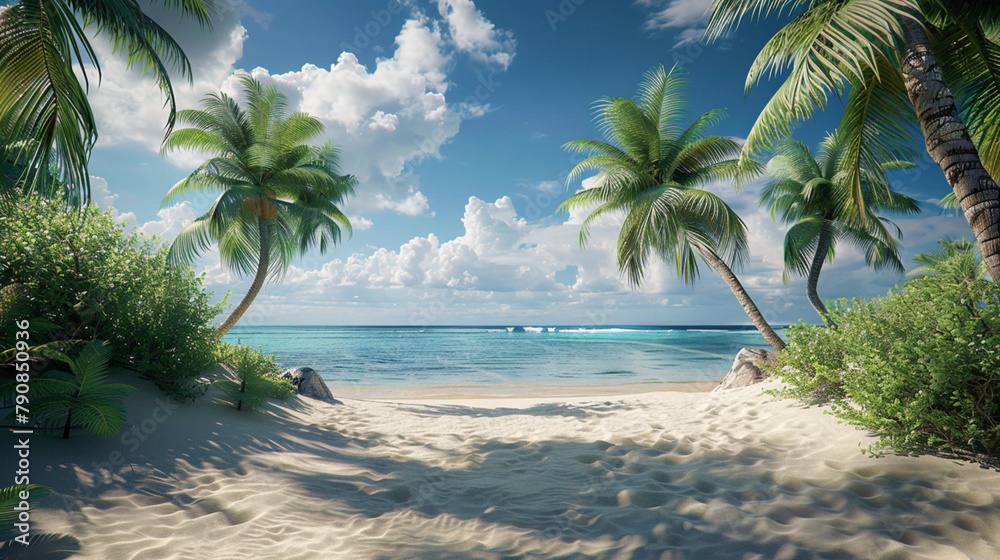 Obraz premium Rest at the seaside. Tropical beach, sea, palm trees, sand.