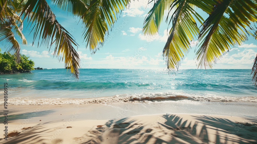 Rest at the seaside. Tropical beach, sea, palm trees, sand.