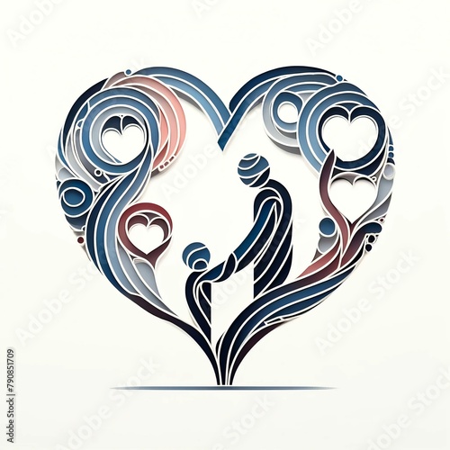 Heart Illustration With Adult and Child, Caregiving and Love, Isolated