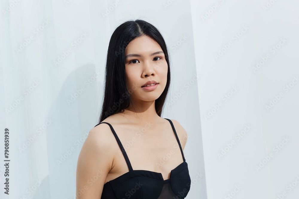 Woman fashion asian white beauty model hair glamour portrait cosmetic beautiful