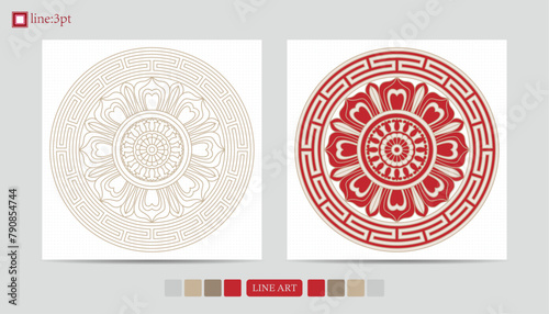 Luxury festive Chinese oriental traditional culture premium classical decoration red gold line art design vector illustration. Covers, greeting cards, logos, packaging, posters, backgrounds