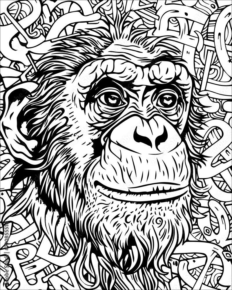 Black and White Drawing of a Monkey Black and White Drawing of a Monkey