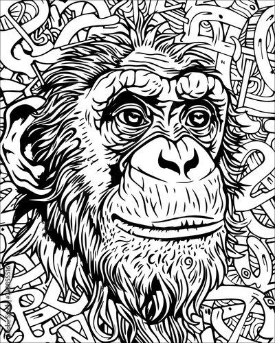 Black and White Drawing of a Monkey