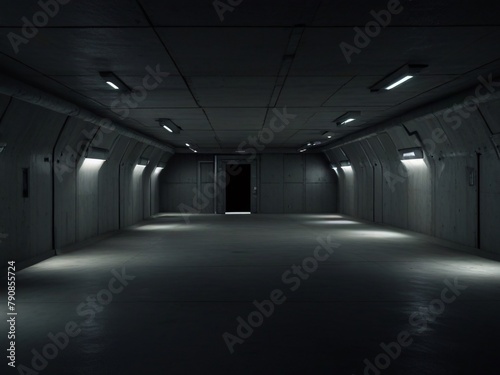 Futuristic empty underground survival bunker, isolated