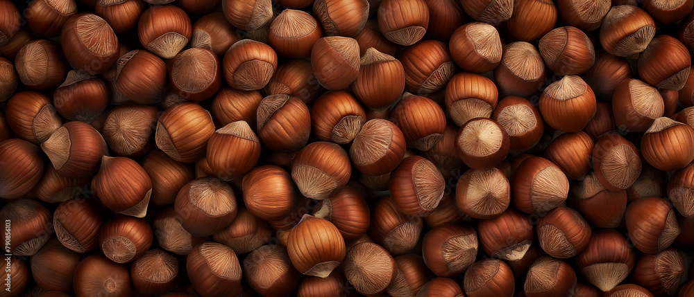 Close-Up Texture of Hazelnuts in Full Frame. Copy space. Generative AI Close-Up Texture of Hazelnuts in Full Frame. Copy space. Generative AI