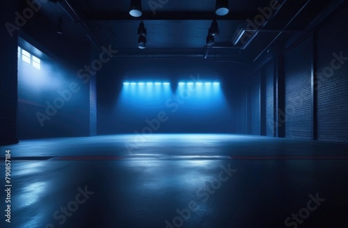 An empty dark blue interior with illumination. © Vero