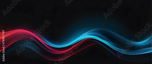 Stunning digital art featuring dynamic light waves in a striking combination of deep blues and vivid reds