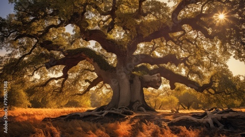 Old oak tree. AI generated. photo