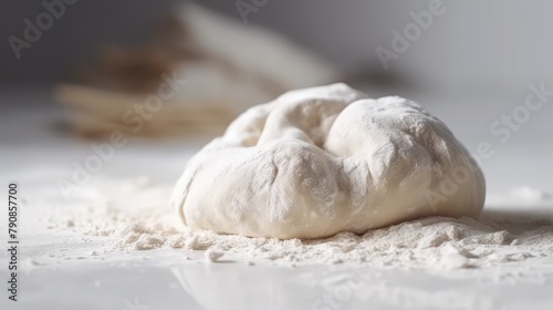 Raw dough on a white table. AI generated.