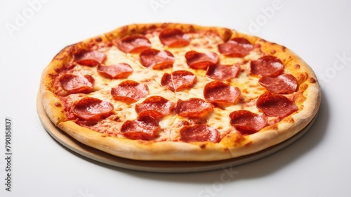 Pepperoni pizza on a white background. AI generated.
