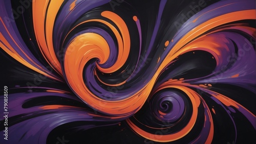 Electric vibes  Vibrant orange and purple hues create a striking contrast with black in this swirling abstract backdrop.