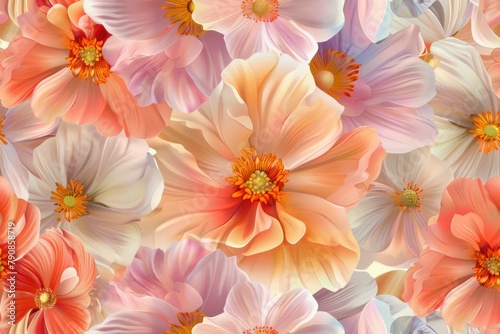 Colorful Poppy Floral Pattern Background with a Variety of Blooming Flowers and Petals in Different Hues and Shades © VICHIZH