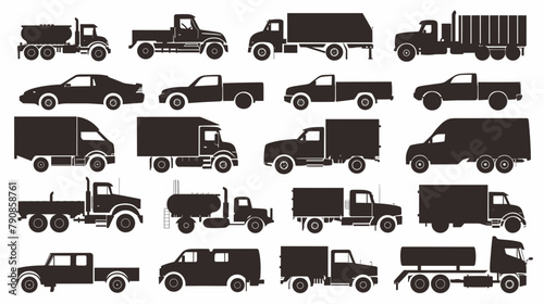 set of simple vehicle silhouettes, isolated on white, vector illustration. Simple black car or truck silhouettes, on white background. 