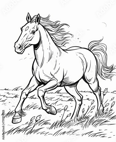 A horse is running in a field. The horse is white and has a black nose. The horse is running in the grass and has its mane blowing in the wind