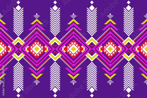 Geometric ethnic floral oriental Thai traditional purple background pattern design for background, rug, wallpaper, clothing, wrap, batik, fabric, clothing, embroidery style