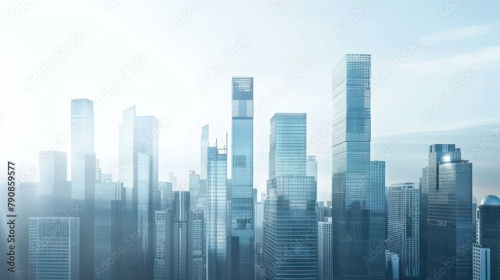Skyline with modern skyscarpers with clean glass facades as background created with Generative AI