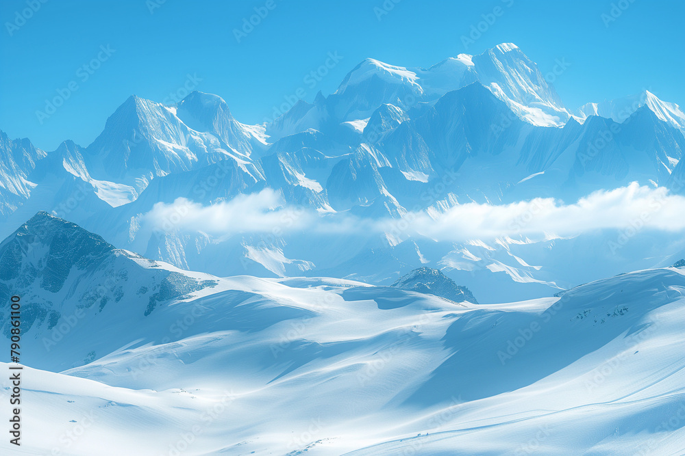 Cloud-covered Snowcapped Mountains - Majestic Winter Landscape