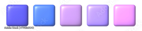 Purple and pink square buttons. 3D icons vector illustration.