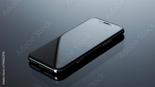 High-tech glossy black smartphone on a reflective surface photo