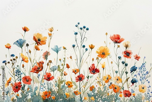 Watercolor painting of flowers, white background, plants, simple
