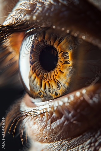 Closeup shot, brown human eye. Frontal view. High Definition. Cinametic Still. 