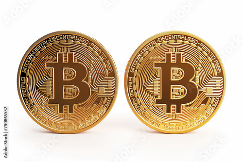 two bitcoins, gold coins symbol for halving