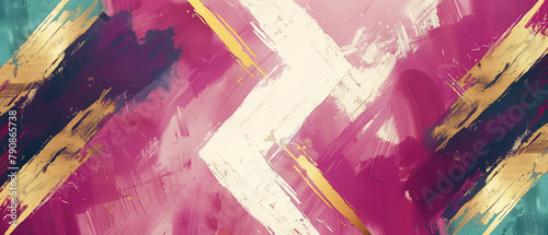 Abstract Expressionist Brushwork in Pink and Teal with Gold Accents. Generative AI