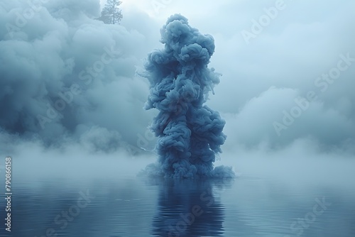 Blue Smokestack Rising Out of Water. Generative AI