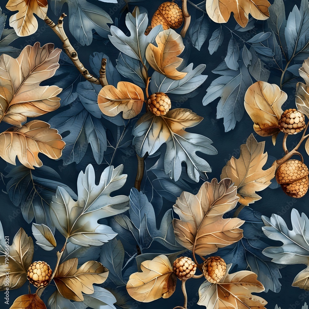 Serene Watercolor Oak Leaves and Acorns Illustration