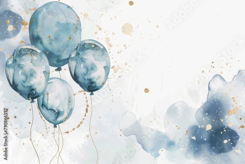 Watercolor background with blue balloons photo