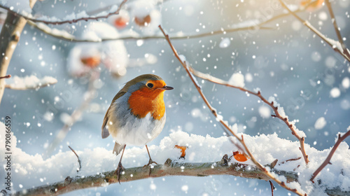 Cute robin on snow in winter © Mudassir
