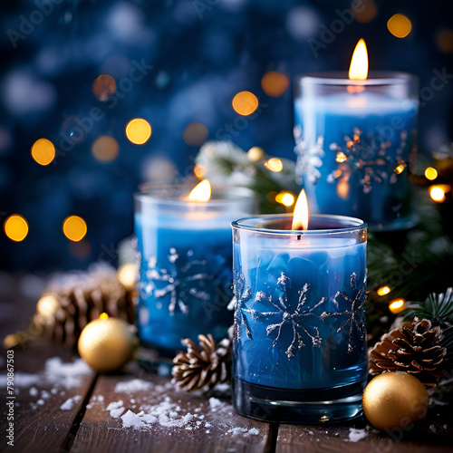 christmas-blue-candles-and-golden-snowflakes-new-year-burning-candle-on-magic-bokeh-background-with