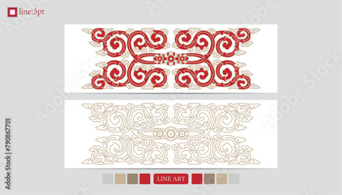Luxury festive Chinese oriental traditional culture premium classical decoration red gold line art design vector illustration. Covers, greeting cards, logos, packaging, posters, backgrounds