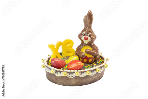 chocolate Easter rabbit handmade on a white background