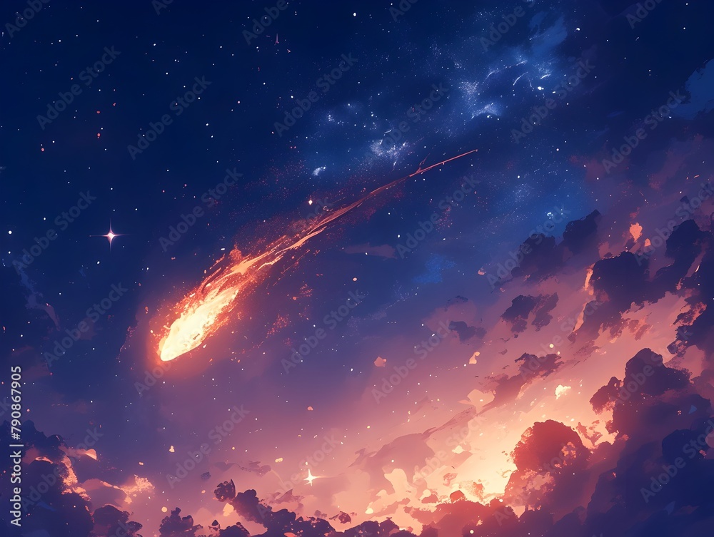 Fiery Comet Soaring Across the Vast Cosmic Expanse of a Glittering Nighttime Sky