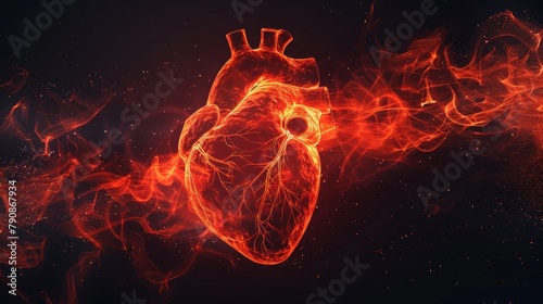 Vibrant human heart with ECG line igniting passion for cardiology and health awareness photo