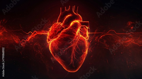 Vibrant human heart with ECG line igniting passion for cardiology and health awareness #790868102