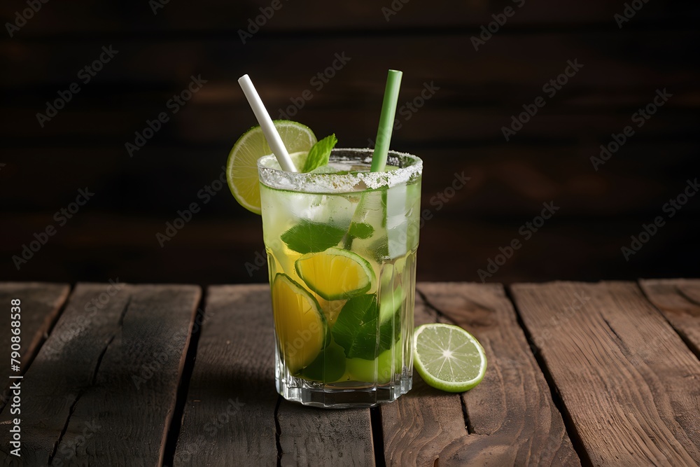 Fototapeta premium Photography of mojito cocktail on wooden table
