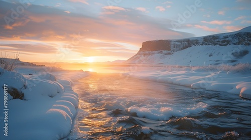 Wallpaper Mural Breathtaking Frozen Landscape with Dramatic Sunset Reflected in Icy River during Winter in Iceland Torontodigital.ca