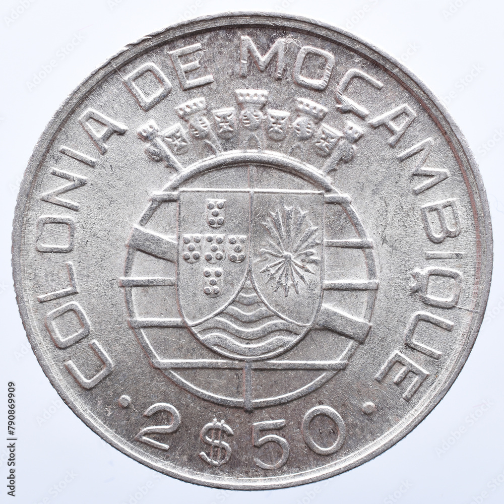 Silver coin from the Portuguese colony of Mozambique. 20th century