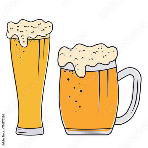Beer in a mug, vector isolated illustration on a white background